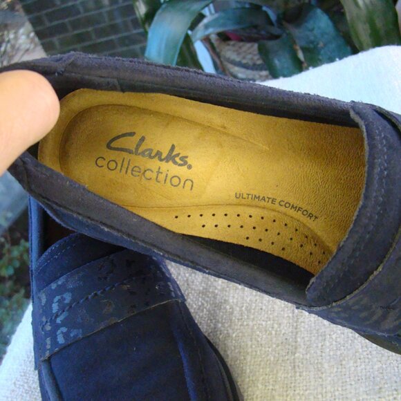 Clarks NEW Calla Ease navy blue genuine suede leather chunky loafers, Sz 6 - Picture 4 of 10